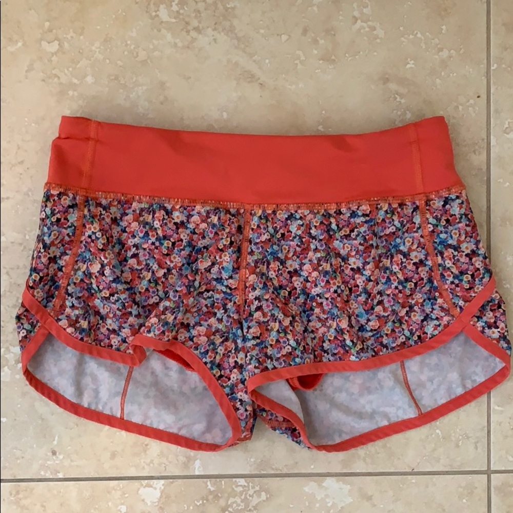 Lululemon flower and coral running shorts